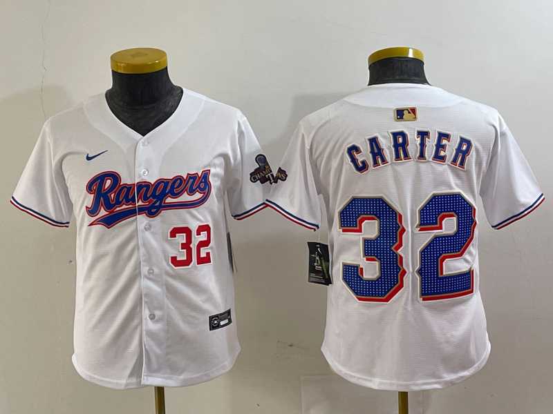 Youth Texas Rangers #32 Evan Carter Number White 2024 Gold Collection Limited Cool Base Jersey,We sell and wholesale Youth Texas Rangers #32 Evan Carter Number White 2024 Gold Collection Limited Cool Base Jersey on line form chian!